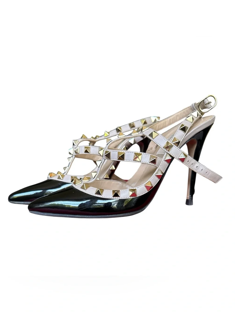 Valentino Rockstud Black Patent Pointed Toe Slingback Heels Size 36